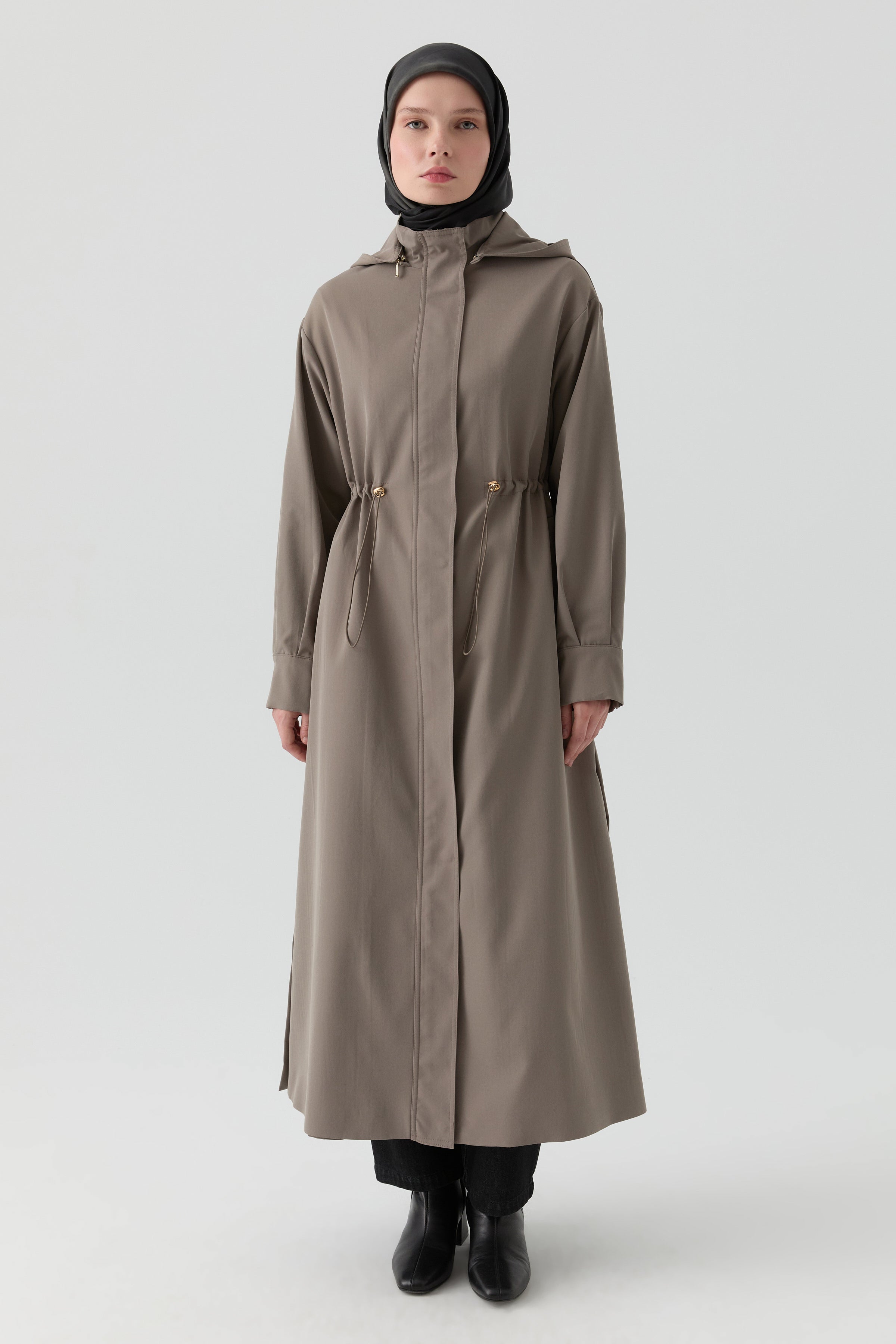 Yandan Çıtçıt Detaylı Pardesü - Vizon TUGBA