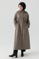 Yandan Çıtçıt Detaylı Pardesü - Vizon TUGBA