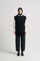 Wool Blend Half Fisherman Sweater - Black