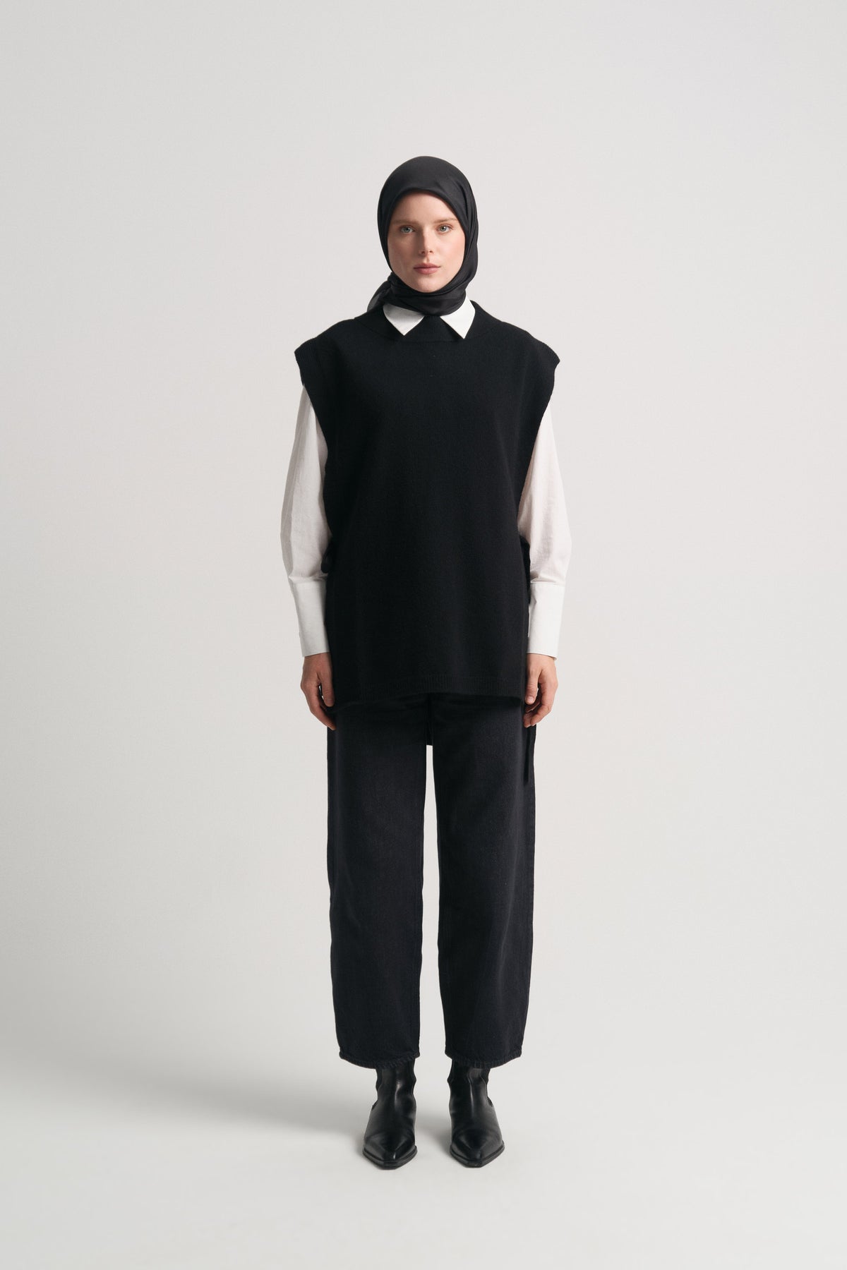 Wool Blend Half Fisherman Sweater - Black