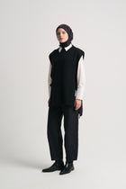 Wool Blend Half Fisherman Sweater - Black
