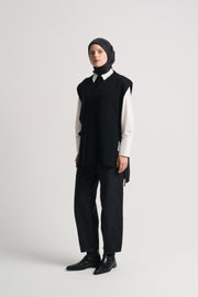 Wool Blend Half Fisherman Sweater - Black