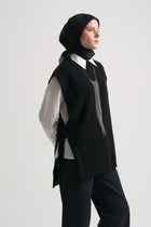 Wool Blend Half Fisherman Sweater - Black