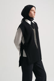 Wool Blend Half Fisherman Sweater - Black