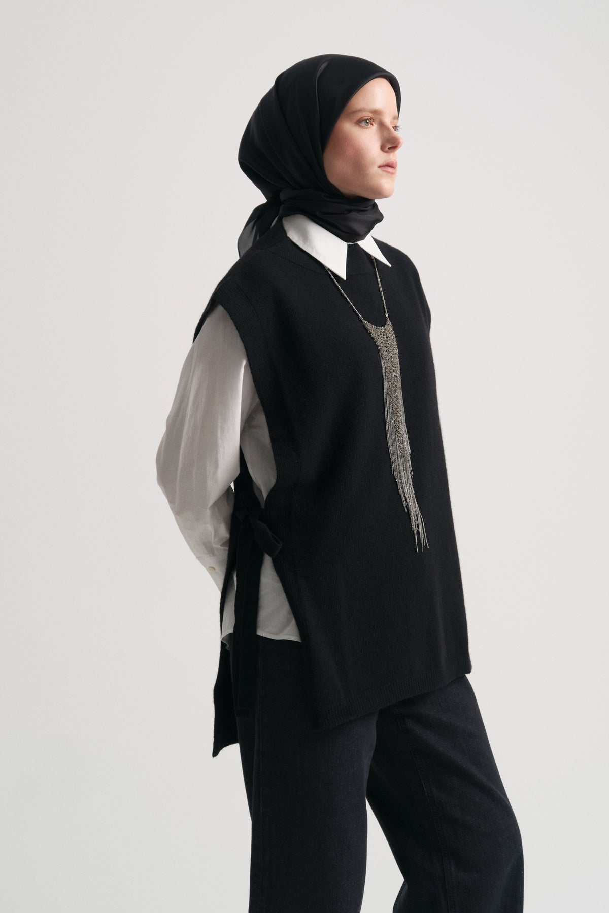 Wool Blend Half Fisherman Sweater - Black