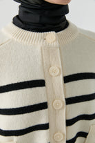 Bisiklet Yaka Çizgili Hırka - Ekru - Siyah TUGBA