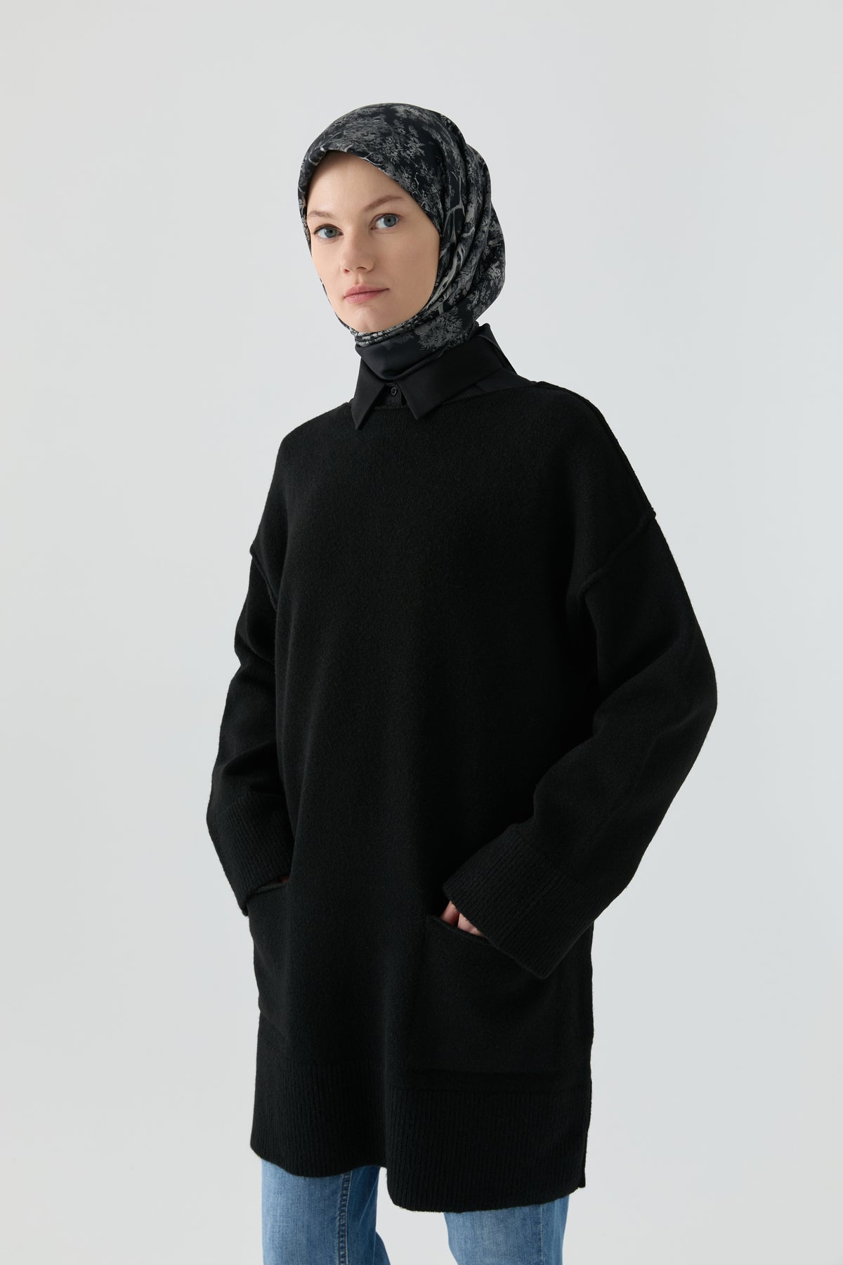 Kırçıl Desenli Tunik - Siyah TUGBA