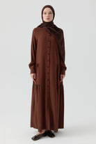 Büzgü Detaylı Elbise - Kahve TUGBA