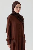 Büzgü Detaylı Elbise - Kahve TUGBA