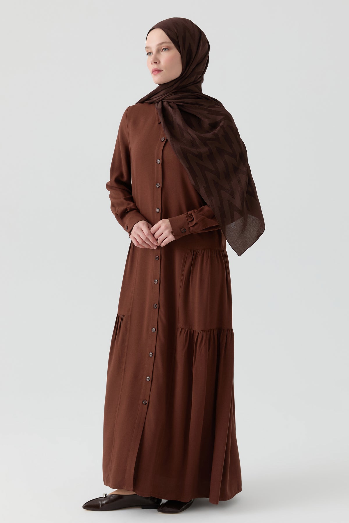 Gathered Detail Dress - Brown