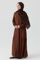 Büzgü Detaylı Elbise - Kahve TUGBA