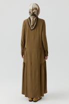Büzgü Detaylı Elbise - Olive TUGBA