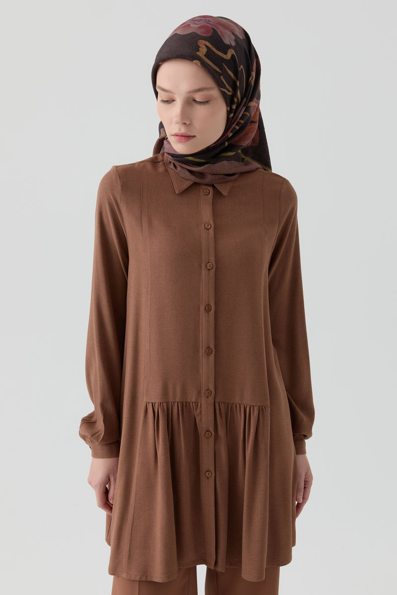 Büzgü Detaylı Tunik - Taba TUGBA