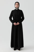 Belden Bağlamalı Ferace - Siyah TUGBA