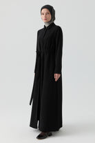 Belden Bağlamalı Ferace - Siyah TUGBA