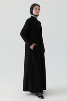 Belden Bağlamalı Ferace - Siyah TUGBA