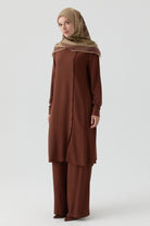 Yandan Düğmeli Tunik - Kahve TUGBA