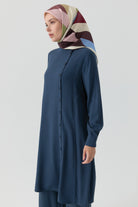 Yandan Düğmeli Tunik - İndigo TUGBA