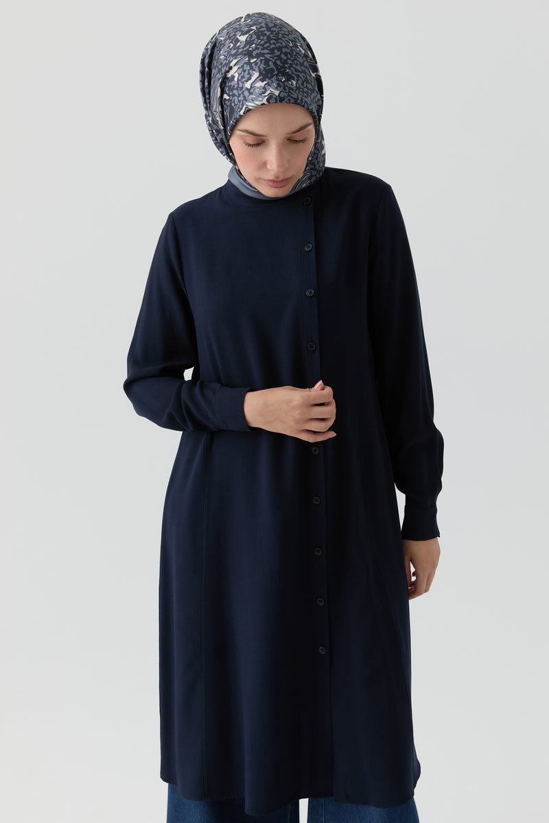 Yandan Düğmeli Tunik - Lacivert TUGBA