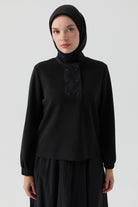 Pat Detaylı Sweat - Siyah TUGBA