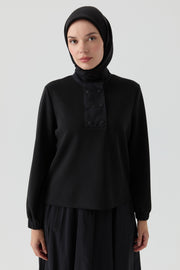 Pat Detaylı Sweat - Siyah TUGBA