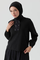 Pat Detaylı Sweat - Siyah TUGBA