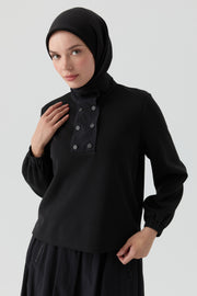 Pat Detaylı Sweat - Siyah TUGBA
