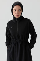 Beli Lastik Detaylı Elbise - Siyah TUGBA