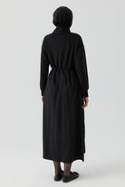 Beli Lastik Detaylı Elbise - Siyah TUGBA