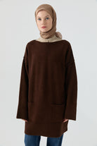 Kırçıl Desenli Tunik - Koyu Kahve TUGBA