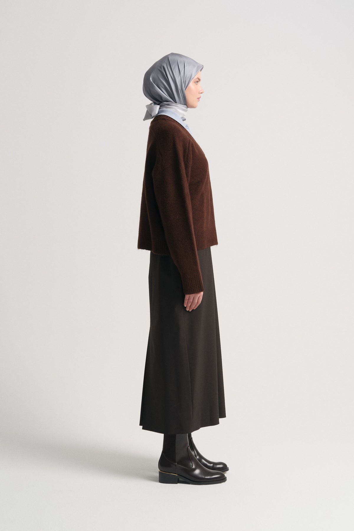 Acrylic Blend V-Neck Sweater - Dark Brown