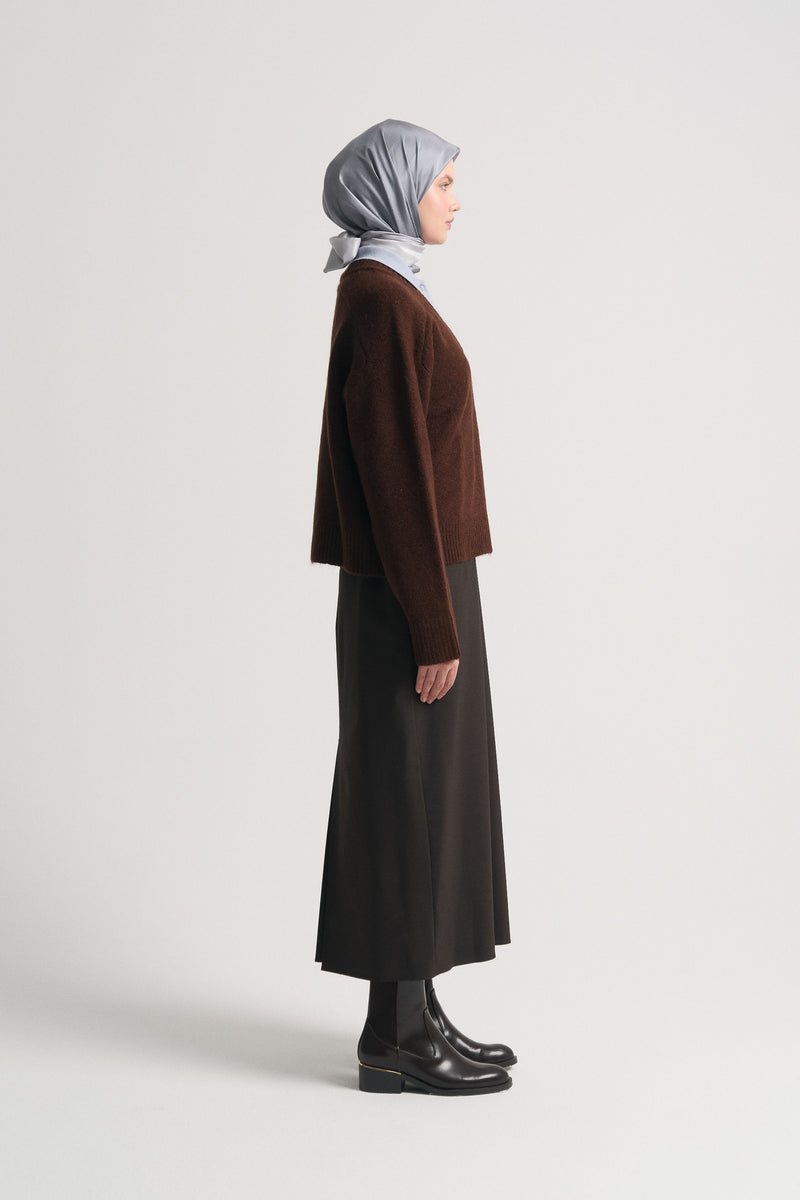 Acrylic Blend V-Neck Sweater - Dark Brown