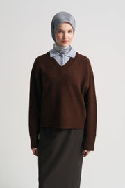 Acrylic Blend V-Neck Sweater - Dark Brown
