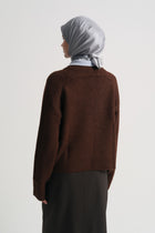 Acrylic Blend V-Neck Sweater - Dark Brown