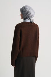 Acrylic Blend V-Neck Sweater - Dark Brown
