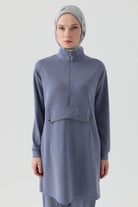 Cep Detaylı Tunik - İndigo TUGBA