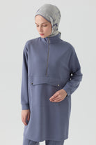 Cep Detaylı Tunik - İndigo TUGBA