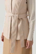 Suni Deri Yelek - Bej TUGBA