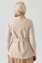 Suni Deri Yelek - Bej TUGBA