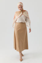 Kesik Detaylı Suni Deri Çan Etek - Bej TUGBA