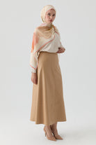 Kesik Detaylı Suni Deri Çan Etek - Bej TUGBA