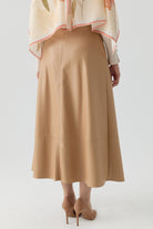 Kesik Detaylı Suni Deri Çan Etek - Bej TUGBA