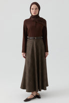 Ekose Desenli Etek - Kahve TUGBA