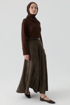 Ekose Desenli Etek - Kahve TUGBA