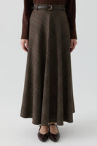 Ekose Desenli Etek - Kahve TUGBA