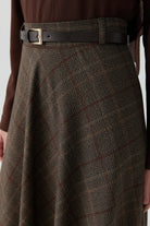 Ekose Desenli Etek - Kahve TUGBA