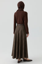 Ekose Desenli Etek - Kahve TUGBA