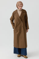 Apolet Detaylı Kruvaze Trençkot - Kahve TUGBA