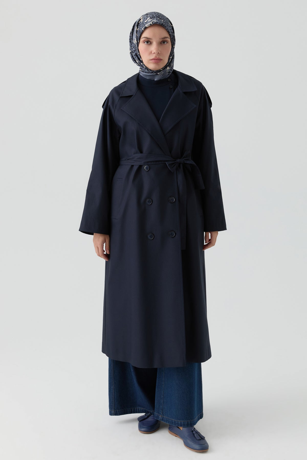 Gabardina cruzada con detalle de charretera - Azul marino