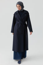 Apolet Detaylı Kruvaze Trençkot - Lacivert TUGBA